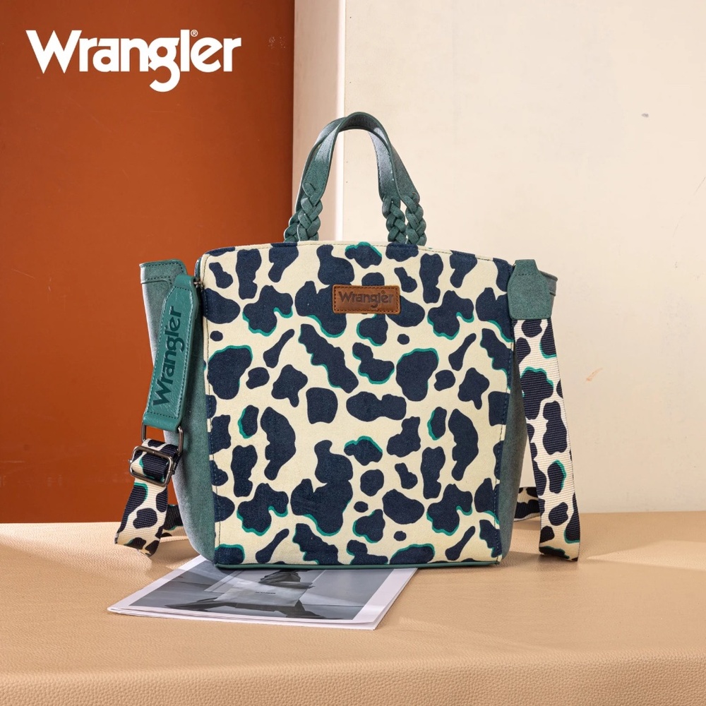 Wrangler Cow Print Concealed Carry Tote/Crossbody - Turquoise